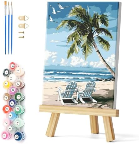 Natuyalo Paint by Numbers Kit for Adults Beginners, 12" Wx16 L Painting by Numbers Kit on Canvas Acrylic Drawing Kits Ready to Stretch and Framed, Beach Landscape by Natuyalo