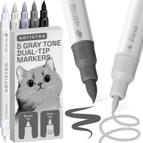 ARTISTRO 5 Gray Tones Dual-Tip Acrylic Paint Marker Pens for Drawing by ARTISTRO
