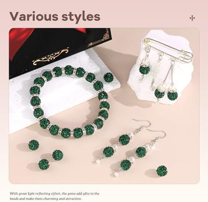 105pcs 10mm Rhinestone Beads for Jewelry Making, Dark Green Shiny Round Disco Ball Beads Bulk, Sparkle Crystal Clay Christmas for Bracelet Baseball Necklace Earring Crafting and DIY - Image 2