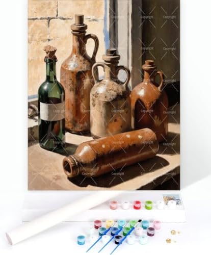 Sceorixa Bottles Paint By Numbers Kit for Adults - DIY Rustic Jugs and Bottle Painting On Canvas, Acrylic Paint Set, Suitable for Beginners, Wall Decor Art for Home Decoration Or Gifts(8X12IN Framed) - Image 3