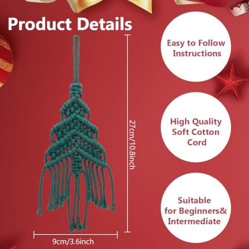 INFUNLY 3 Set Christmas Tree DIY Macrame Kit for Beginners with Video Tutorial and Instructions Handmade Woven Christmas Trees Kit Christmas Tree Macrame Hanging Ornaments for Wall Hanging Home Decor - Image 3