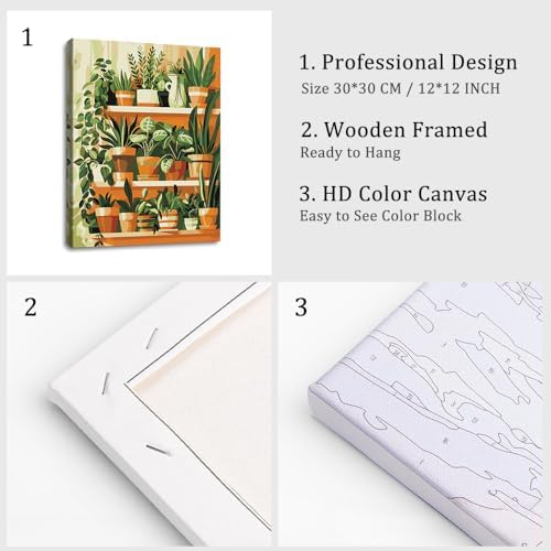 Natuyalo Framed Paint by Numbers Kit for Adults - Potted Plants DIY Adult Paint by Number Kits Green Plants Acrylic Canvas Painting for Adults Beginners Art Crafts with Frame, 12x16 Inch - Image 4