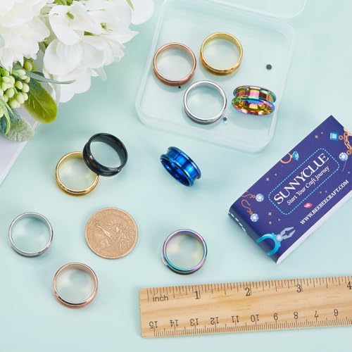 SUNNYCLUE 1 Box 12Pcs Inlay Ring Blanks Stainless Steel Ring Blanks Size 8 Grooved Ring Core Black Blue Rose Gold Round Empty Rings Inlay Ring Base Blanks for Jewelry Making Kits Men Women DIY Craft - Image 4