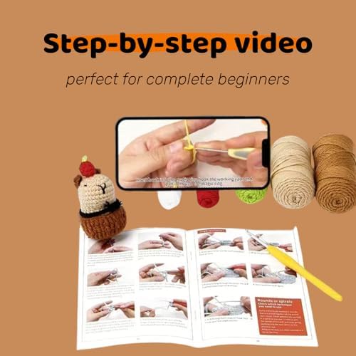 Hylvix Crochet kit for Beginners, Capybara Animals Crochet kit, Learn to Crochet, with Step by Step Video, for Adults Teens, for Gifts, with Tutorials and Yarns, Hook, Accessories (Capybara) - Image 5