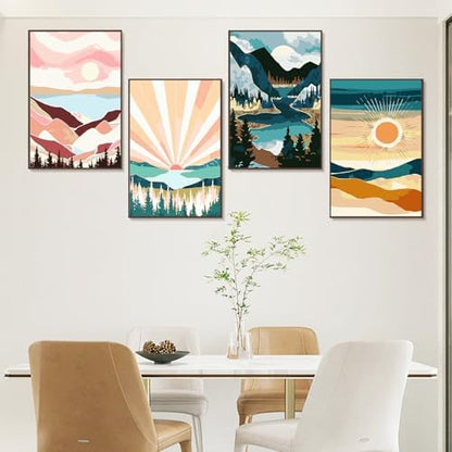 JULOUYN 4 Pack National Park Paint by Numbers Kit for Adults with Framed, Sunset Sunrise Mountain Easy Paint by Number Kits On Canvas with Wooden Easel, Painting by Numbers for Beginner Gift 8x12 in - Image 5