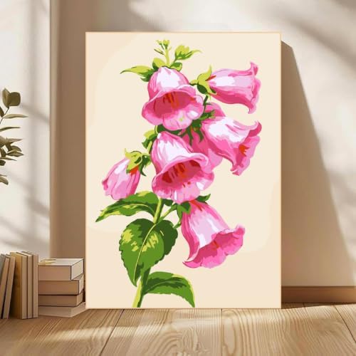 Mowana Pink Lily of the Valley Paint by Numbers Kit for Adults Beginners, Adult Painting Kit by Numbers with Frame and Easle, Stretched Canvas Flower Paint by Number Kit, 8x12inch - Image 2