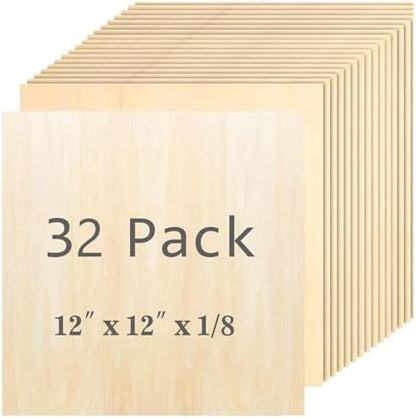 Unfinished Wood Pieces,32 Pack Basswood Sheets 1/8,Basswood Plywood Wood Sheets for Crafts,Perfect for Painting,Drawing,Laser，Engraving, Burning and CNC Cutting by Unknown