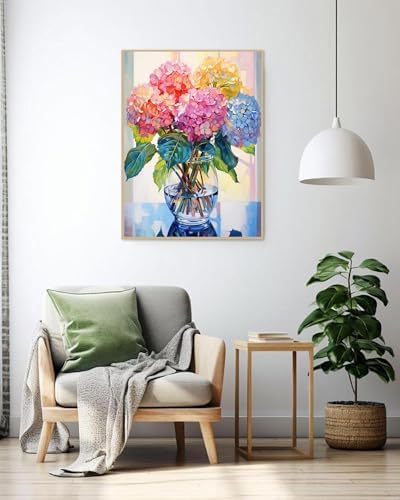 Mowana Easy Paint by Numbers Kit for Adults Beginners, Adult Painting Kit by Numbers with Frame and Easle, Stretched Canvas Hydrangea Paint by Number Kit, 8x12inch - Image 6