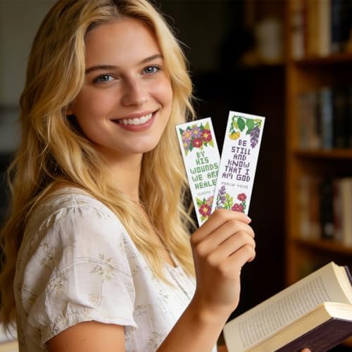 ORIGACH 6 Set Floral & Inspirational Verse Cross Stitch Bookmark Kit - Image 6