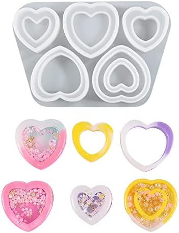 Resin Shaker Silicone Molds, Heart-Shaped Quicksand Silicone Molds Resin Casting Molds Epoxy with PVC Sheets and Colored Beads for Jewelry Making - Image 2