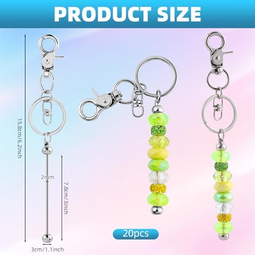 80 Pcs Beadable Keychains Bulk Kit – DIY Keychain Making Supplies with Metal Blanks for Crafts, Jewelry, Charms, Custom Projects – Blank Chain Bars for Beaded Keychain Design (Silver) - Image 3