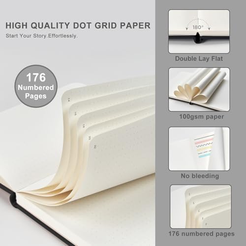 &And Per Se Dotted Journal Kit, A5 Hardcover Dot Grid Journal Notebook Set for Beginners with Journaling Supplies Stencils, Stickers, Washi Tapes & Colored Pens Accessories (Dark Blue) - Image 3