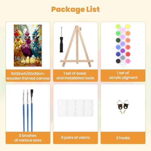 MXJSUA Three Chickens Framed Paint by Numbers Kit for Adults Beginner with Wooden Easel, Adults' Paint-by-Numbers on Canvas, Easy DIY Acrylic Number Painting for Home Decor Gifts, 8x12 inch - Image 7