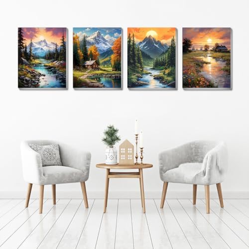 4 pack Mountain Paint by Numbers Kit for Adults Beginner With Framed,Countryside Easy Adult Paint by Number Kits on Canvas DIY Painting for Beginners Art by Numbers for Home Wall Decor 10x12 Inch - Image 3