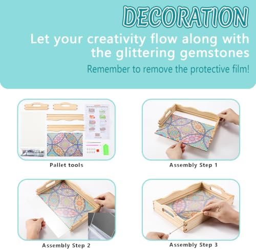 DOTSOPS DIY Diamond Painting Serving Tray with Handle for Adults 5D Diamond Art Kits for Beginners Full Drill Diamond Dots Gem Arts and Crafts Special Shape Living Room 12 x 16 Inches Mandala - Image 3