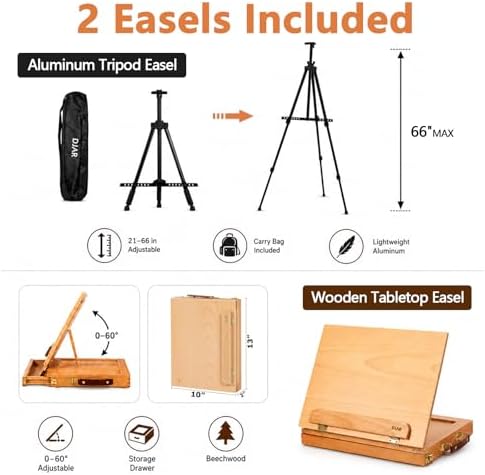 DJAR 174 Pcs All-in-One Art Painting Set with Beech Wood Easel - Image 2