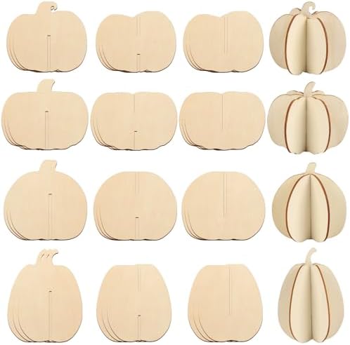 COCHIE DIY Fall 3D Pumpkins Wood Crafts to Paint, Paintable Unfinished Wooden Slices for Craft, Pumpkin Cutouts Ornaments for Painting Decorations (24 PCS) by COCHIE