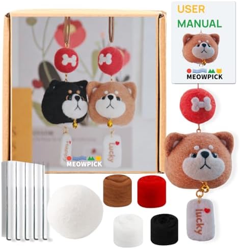 MeowPick Needle Felting Kit for Beginners, Shiba Inu DIY Wool Felting Tools Set, Complete Felting Supplies with Pre-Made Balls, Handmade Craft Gift for Keychain Car Ornament (Red Shiba) by MEOWPICK