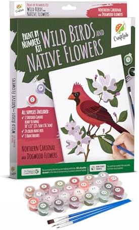 CraftLab Painting Kit - Wild Birds Paint by Numbers for Adults, 24 Acrylic Colors, Canvas, Brushes by CraftLab