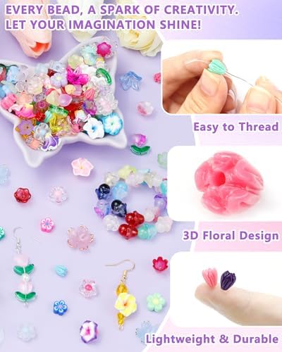 FIVEIZERO Flower Charms, 100PCS Resin Flower Beads, 13 Colors - Image 3