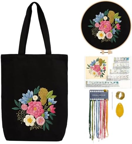 CREAWONDER Canvas Tote Bag Embroidery Kit with Pattern for Beginners, Arts and DIY Embroidery Crafts Kits for Adults, Include Instructions, Embroidery Hoops, Color Threads and Tool by Unknown