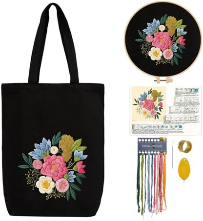 CREAWONDER Canvas Tote Bag Embroidery Kit with Pattern for Beginners, Arts and DIY Embroidery Crafts Kits for Adults, Include Instructions, Embroidery Hoops, Color Threads and Tool by Unknown