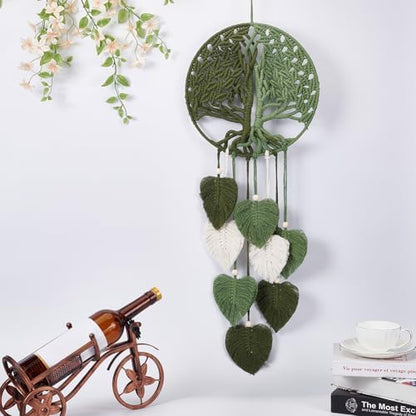 ACRNIGHEET DIY Macrame Kit for Adults Beginners Handmade Green Leaves Tree of Life DIY Boho Macrame Wall Hanging Ornaments with Macrame Supplies Macrame Wall Hanging Kit for Home Decor - Image 6