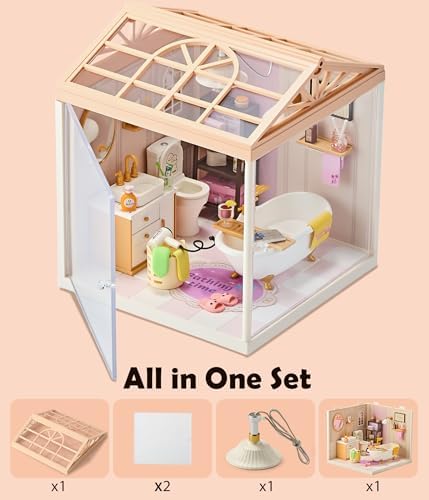 Cozy Bathroom DIY Miniature House Kit for Adults, 3D Dollhouse with LED Light & Dustproof Door, Stackable Connectable Display Case, Creative Gift for Self-Care Lovers Teens Women - Image 6