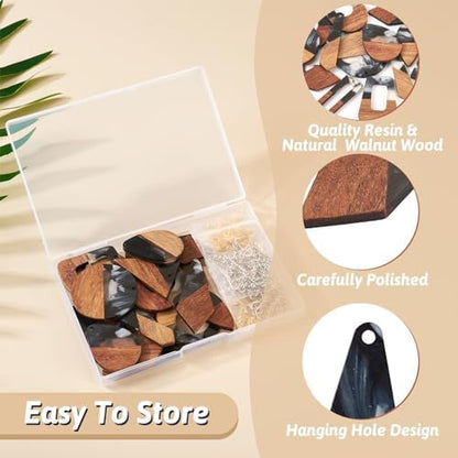 FASHEWELRY 20Pcs Resin Wood Earring Charms Milk Cow Wooden Earring Blanks Geometric Wooden Earring Findings Vintage Boho Charms for Jewelry Making with Earring Hooks & Jump Rings - Image 6