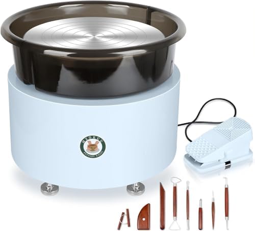 MZOKUU Pottery Wheel for Adults 11 Inch 450W Electric Ceramic Forming Machine Foot Pedal Control Adjustable 50-300RPM Speed ABS Detachable Basin Sculpting Tools Kit Arts Craft DIY Gift (White) by Home
