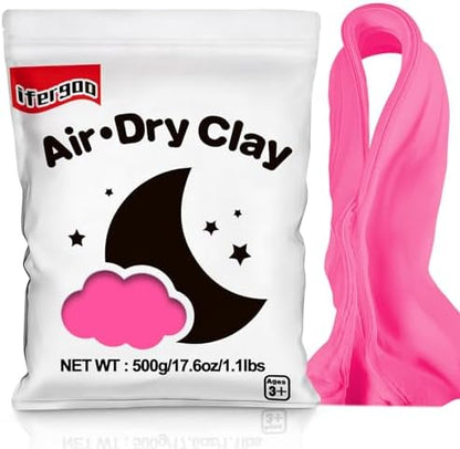 ifergoo 500g Pink Air Dry Clay, 1.1LBS DIY Creative Modeling Clay for Kids by iFergoo
