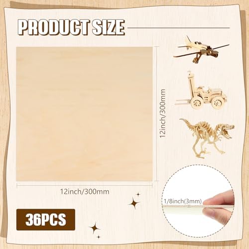 Riakrum Basswood Sheets Plywood Board Unfinished Wood Boards for Crafts for DIY Laser Projects Architectural Mini House Building Hobby Model Making(12 x 12 x 1/8 Inch,36) - Image 2