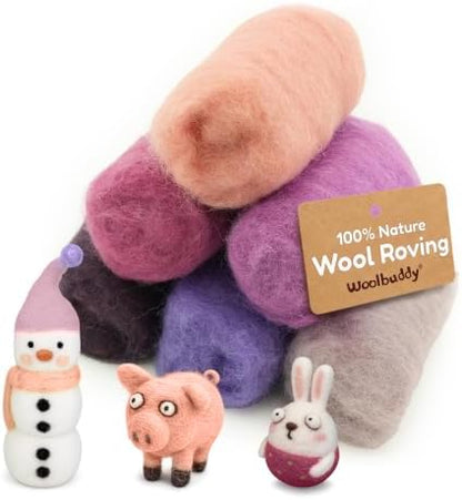 Woolbuddy Corriedale Wool Roving for Needle Felting (Pink Purple) 20g Each by Woolbuddy