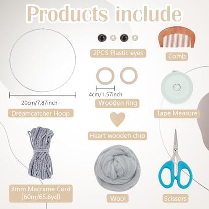 FREEBLOSS DIY Plush Owl Grey Macrame Owl Kit Macrame Wall Hanging Art Macrame Wall Hanging Kit Beginner Macrame Kit with Video Tutorials Macrame Owls Decor for Home - Image 2