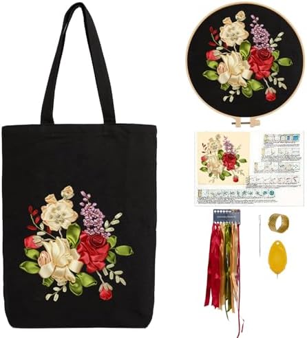 CREAWONDER Canvas Tote Bag Embroidery Kit with Pattern for Beginners, Arts and DIY Embroidery Crafts Kits for Adults, Include Instructions, Embroidery Hoops, Color Threads and Tool by Unknown
