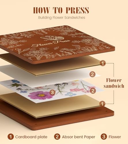 Wakhow Flower Press Kit, 11" x 11" Large Wooden Flower Press for Adult Teen - Image 6