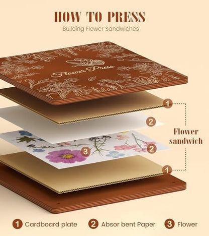 Wakhow Flower Press Kit, 11" x 11" Large Wooden Flower Press for Adult Teen - Image 6