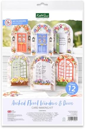 Katy Sue Arched Floral Windows & Doors Card Making Kit, Makes 12 Handmade Cards – inc Die Cut Cards, Decoupage, Envelopes, Foam Pads, Verse Stickers & Instructions, for Card Making & Papercrafting by KatySue