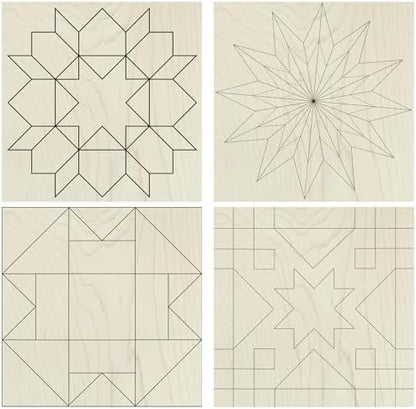 6" Barn Quilt Kit Set 4 | Starburst, Aesthetic Tri, Cottage Star, Swoon by AVTRBoutique