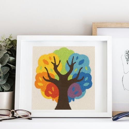 Doodlream Colorful Tree DIY Punch Needle Embroidery Kit for Adult Beginner, 9.4" Multicolored Tree Punch Stitching Craft Set for Starter with Frame, Fabric Pattern, Threader, Yarn, Pinch Needle - Image 6