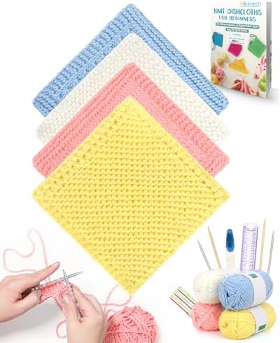 Katech Beginner Knitting Kit for Adults-Includes Book, Needles, Soft Yarn-Art Craft Kit for Learning to Make Dishcloths by Katech