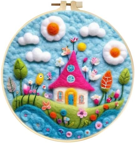 CaptainCrafts Needle Felting Kit, Wool Felt Supplies, Embroidery Hoops, Wool Painting Tools Needle Felting Starter Kit for DIY Decoration (Joyful Fairytale Cottage) by CaptainCrafts