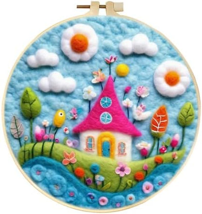 CaptainCrafts Needle Felting Kit, Wool Felt Supplies, Embroidery Hoops, Wool Painting Tools Needle Felting Starter Kit for DIY Decoration (Joyful Fairytale Cottage) by CaptainCrafts