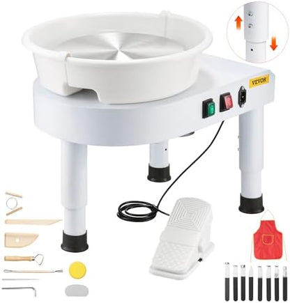 VEVOR Pottery Wheel for Adults, 11in/28cm Ceramic Wheel Forming Machine, 0-6in Adjustable Lift Leg 350W Professional Pottery Kit with Foot Pedal Detachable Basin for Work Art Craft DIY, White by VEVOR