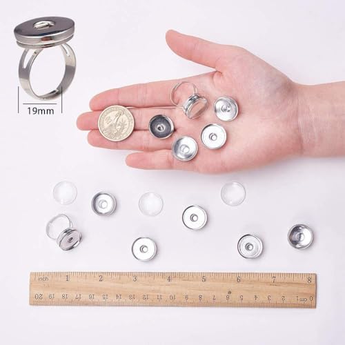 SUNNYCLUE 1 Box 62Pcs Button Finger Ring 2Pcs Adjustable Components with 30Pcs Snap Button Cabochon Settings 30Pcs Glass Cabochons Tray Settings for Jewelry Making Kit - Image 6