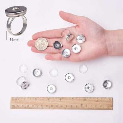 SUNNYCLUE 1 Box 62Pcs Button Finger Ring 2Pcs Adjustable Components with 30Pcs Snap Button Cabochon Settings 30Pcs Glass Cabochons Tray Settings for Jewelry Making Kit - Image 6