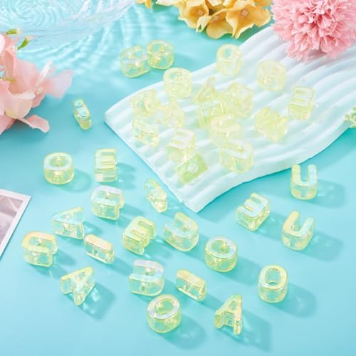 FASHEWELRY 50Pcs Big Crystal Vowel Letter Beads 20mm Colorful Acrylic Vowel Beads 3D Transparent AEIOU Alphabet Bead for DIY Keychains Bracelet Paracord Jewelry Making (Light Yellow) - Image 6