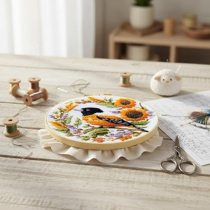 FRANDEK DIY Sunflower Bird Stamped Embroidery Kit with Hoop for Adults - Image 6