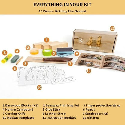 KARVLY Wood Carving Kit for Beginners Adults - 10-Piece Whittling Kit with Stainless Steel Knife, Basswood Blocks, Leather Strop & QR Video Tutorial - Image 2