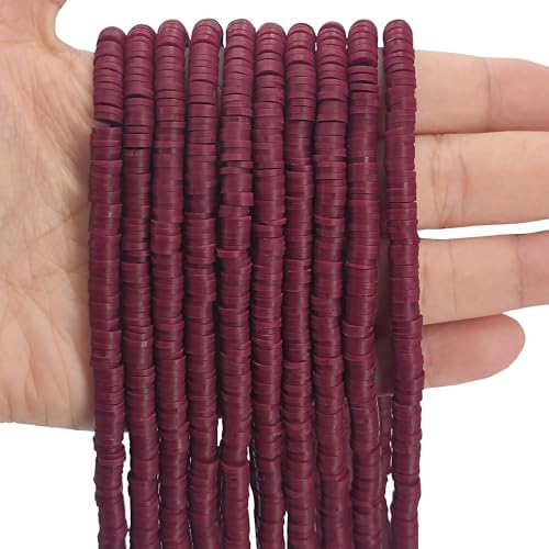MIIIM 3600 PCS 10 Strands Polymer Clay Beads for Jewelry Making, Vinyl Heishi Beads 6mm for Surfer Bracelets Necklace Making (Maroon) by MIIIM